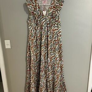 Banjanan Floral V-Neck Dress - Red, Green, Blue